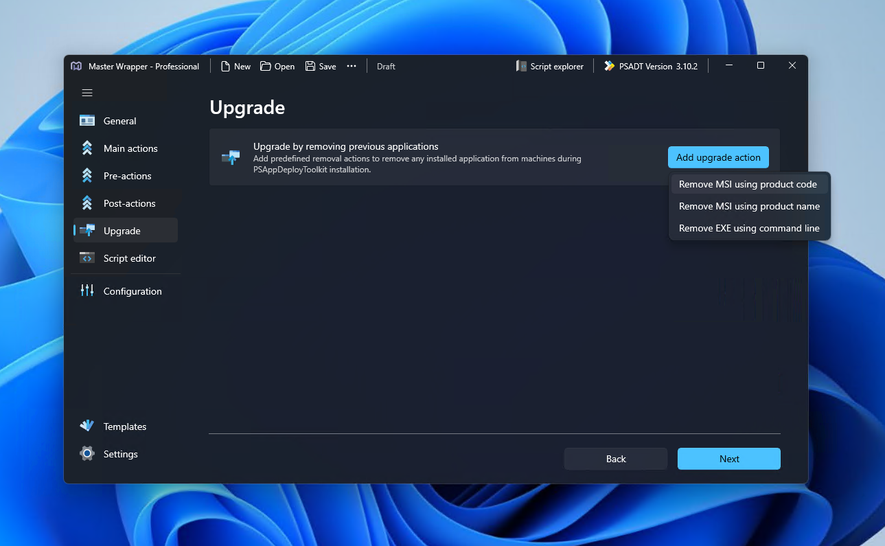 Upgrade section in Master Wrapper