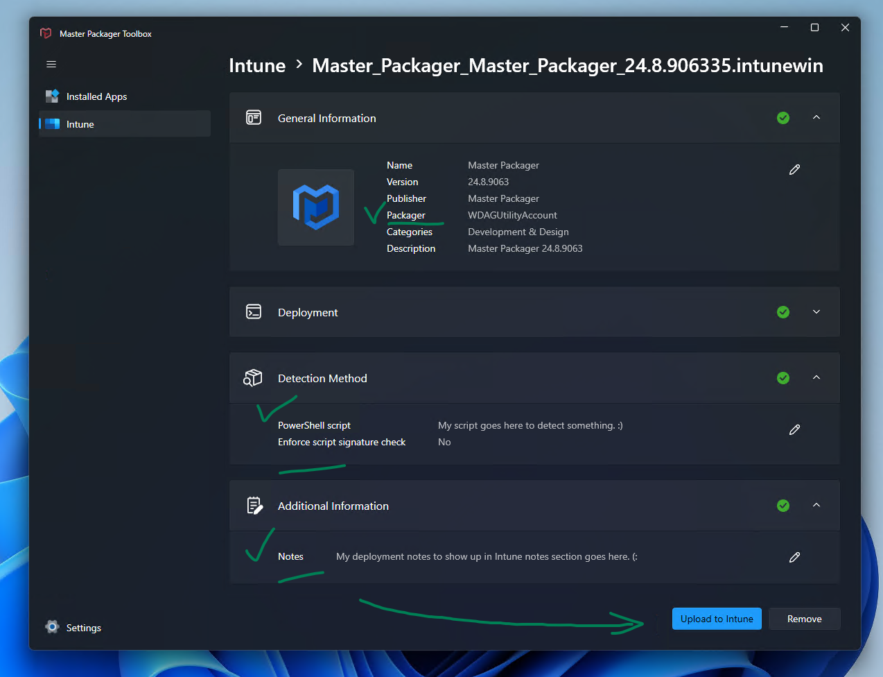 Package detection and additional information highlighted in Master Packager Toolbox