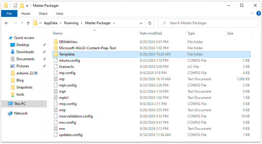 Add pre-existing template to your Master Packager
