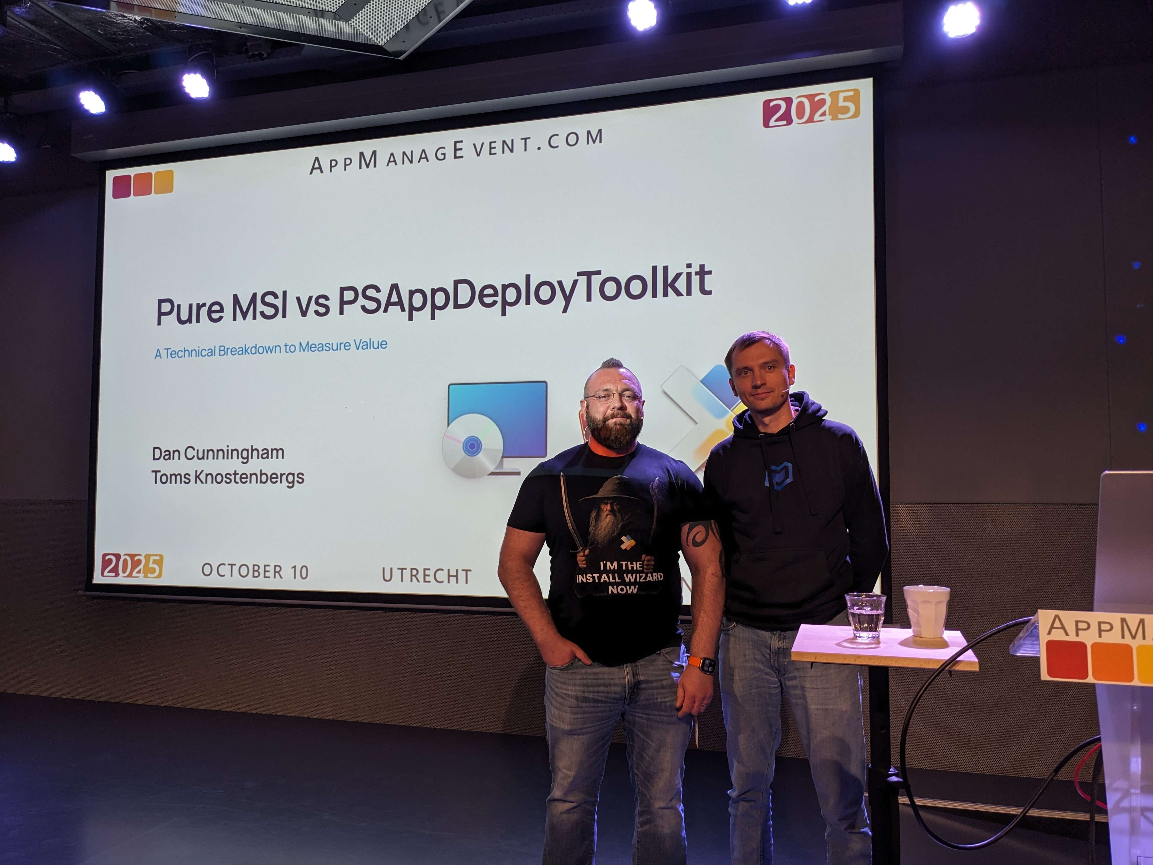 Dan Cunningham and Toms Knostenbergs before their session about Pure MSI vs PSAppDeployToolkit.