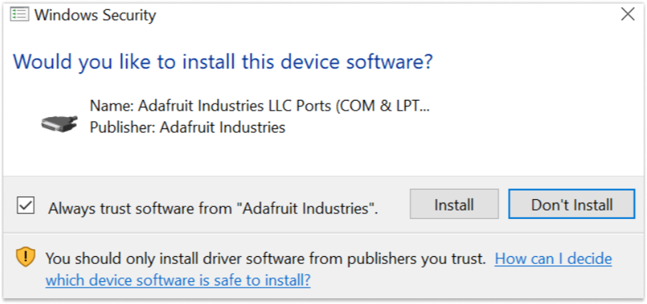 Install drivers and tick the checkbox to always trust publisher