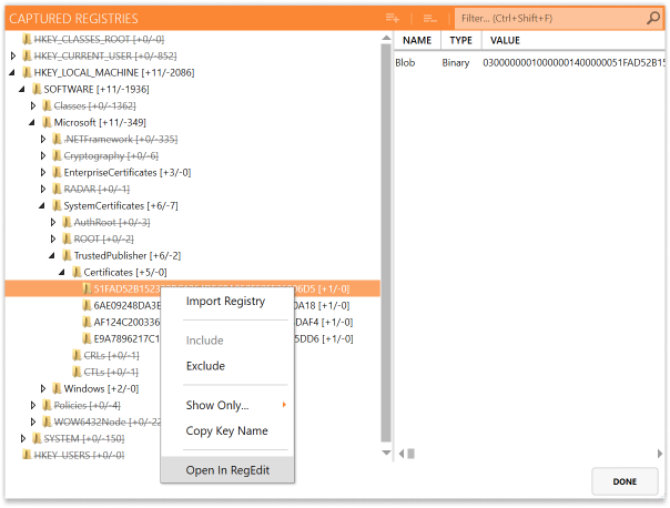 Viewing captured registries in Master Repackager