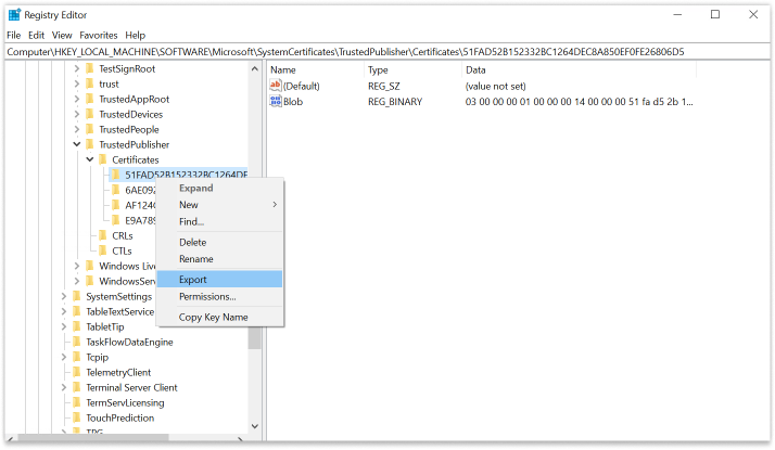 Exporting registries from Registry Editor