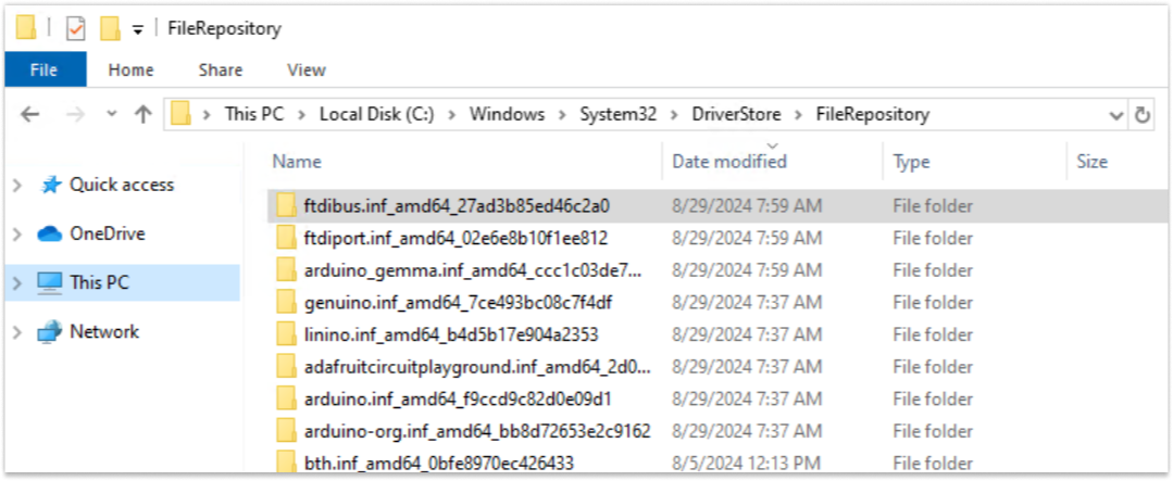 Locating installed drivers in Windows DriverStore for Arduino IDE