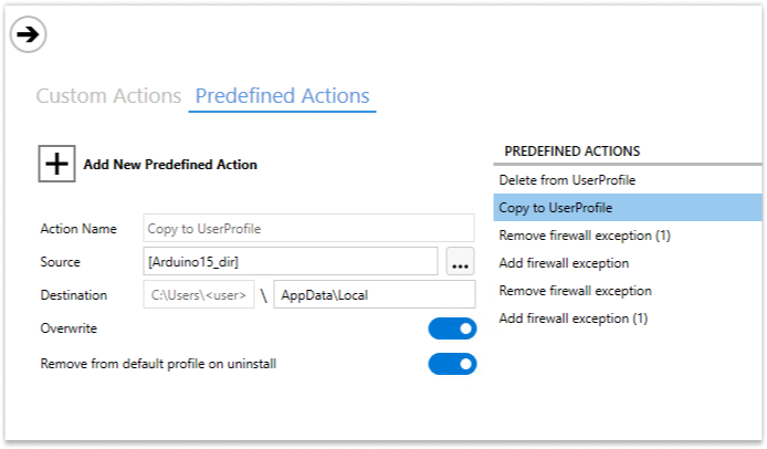 Adding Predefined Action to copy to User Profile in Master Packager