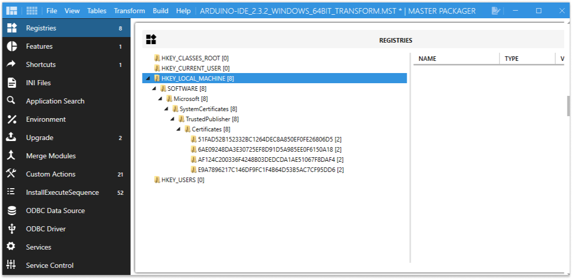 Adding certificate registries in Master Packager