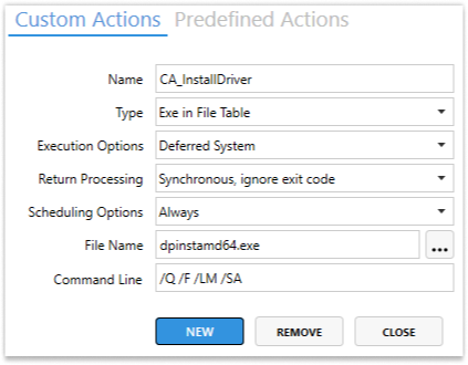 Creating Custom action to install drivers in Master Packager