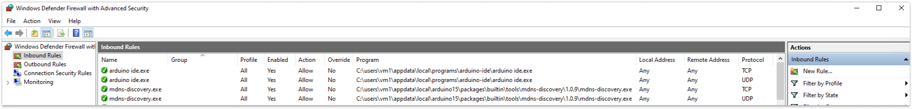 Windows Defender Firewalls Advanced Settings