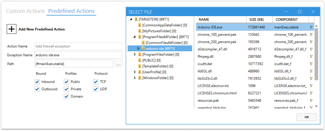 Adding Custom Action "Add Firewall Exception" for Arduino IDE.exe in Master Packager