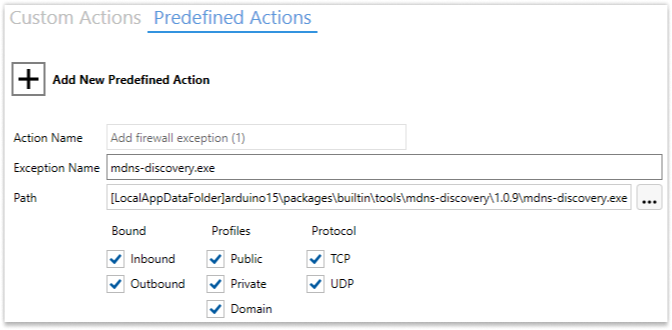 Adding Custom Action "Add Firewall Exception" for mdns-discovery.exe in Master Packager