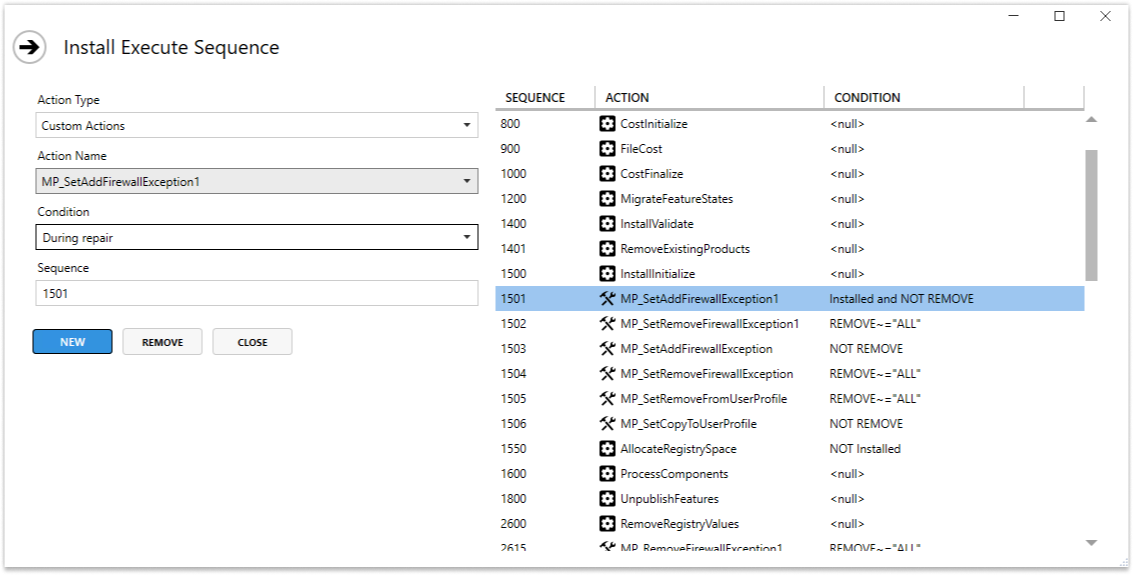 Changing custom action condition to only be executed during repair