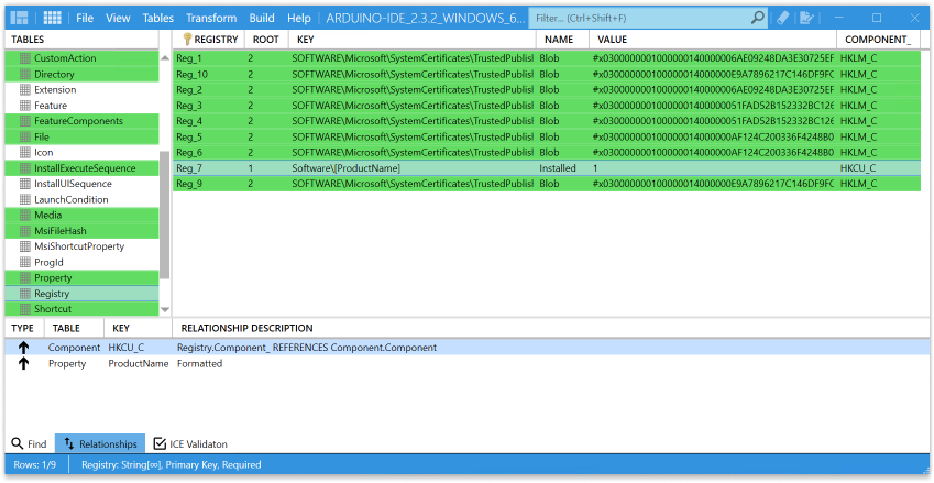 Locating the corresponding component in Master Packager Table editor