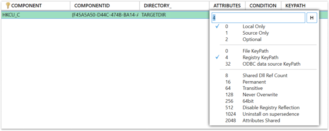 Setting components attribute in Master Packager's Table editor