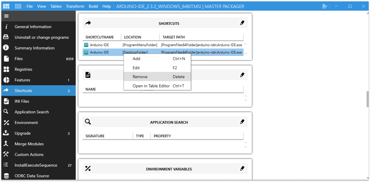 Removing desktop shortcut in Master Packager