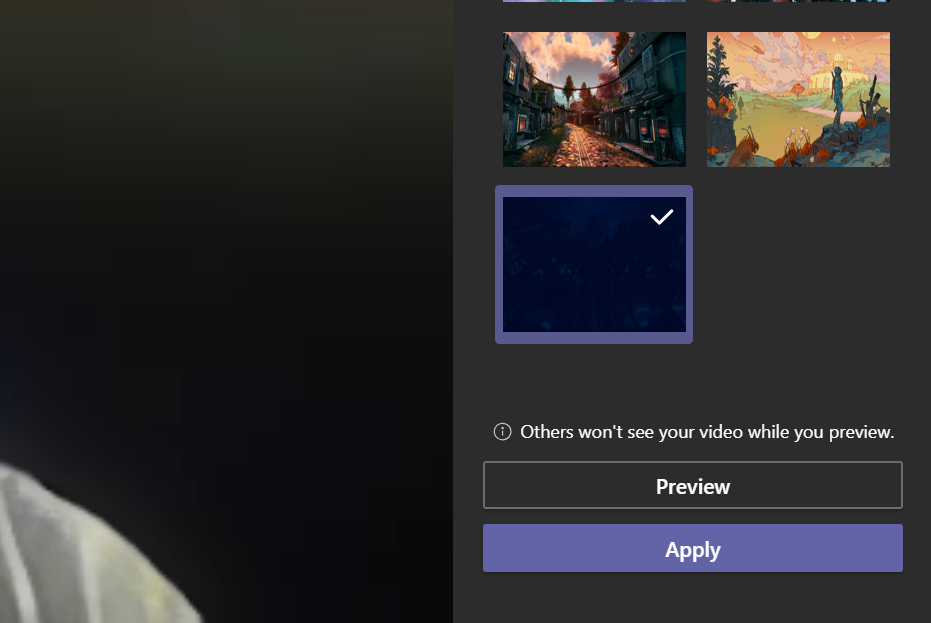 Microsoft Teams window displaying the background selection options, with an added custom background file.