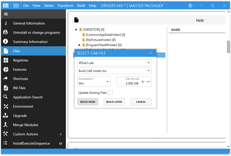 Creating CAB file in Master Packager