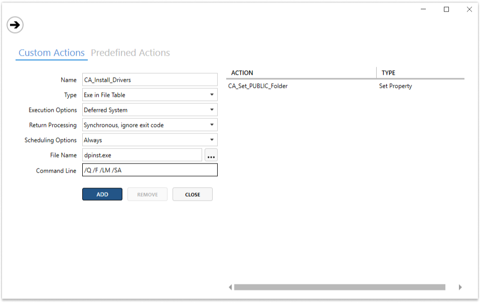 Creating Custom Action for driver installation in Master Packager