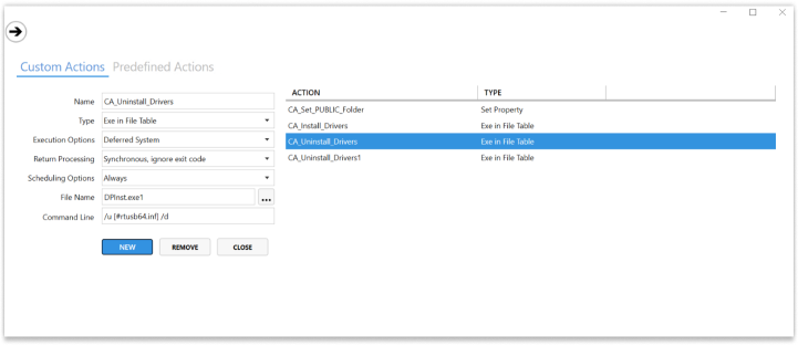Creating Custom Action for driver uninstallation in Master Packager
