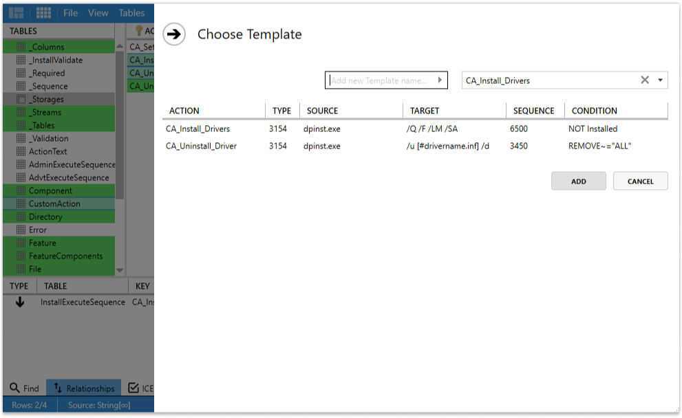 Adding Custom Actions to Template in Master Packager