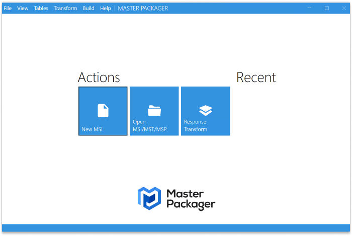 Master Packager Home screen