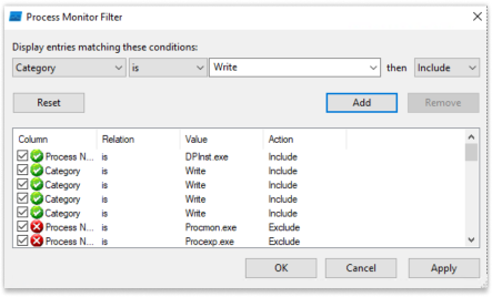 Adding Filter in Process Monitor