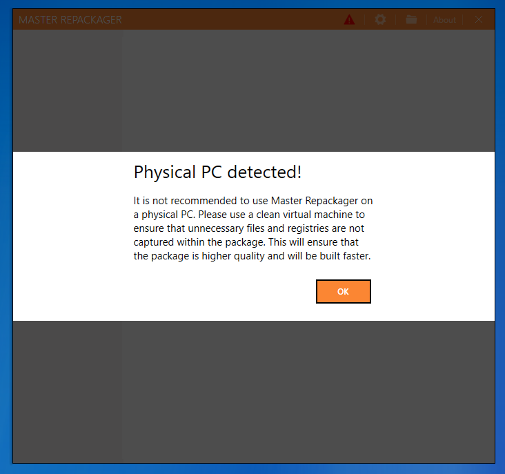 Master Repackager: Physical PC detected alert