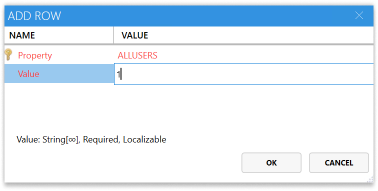 Manually adding property in Master Packagers table editor