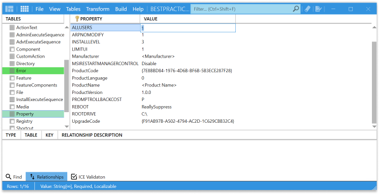 Editing property value in Master Packager
