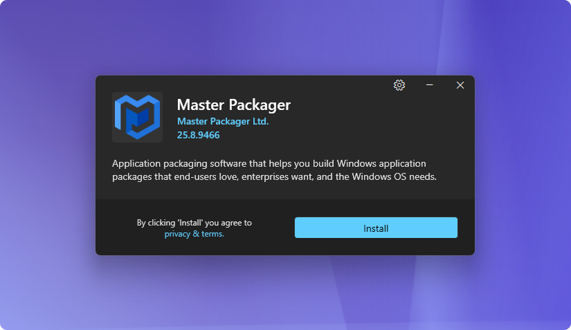 Installation welcome view for installers created by Master Packager Dev