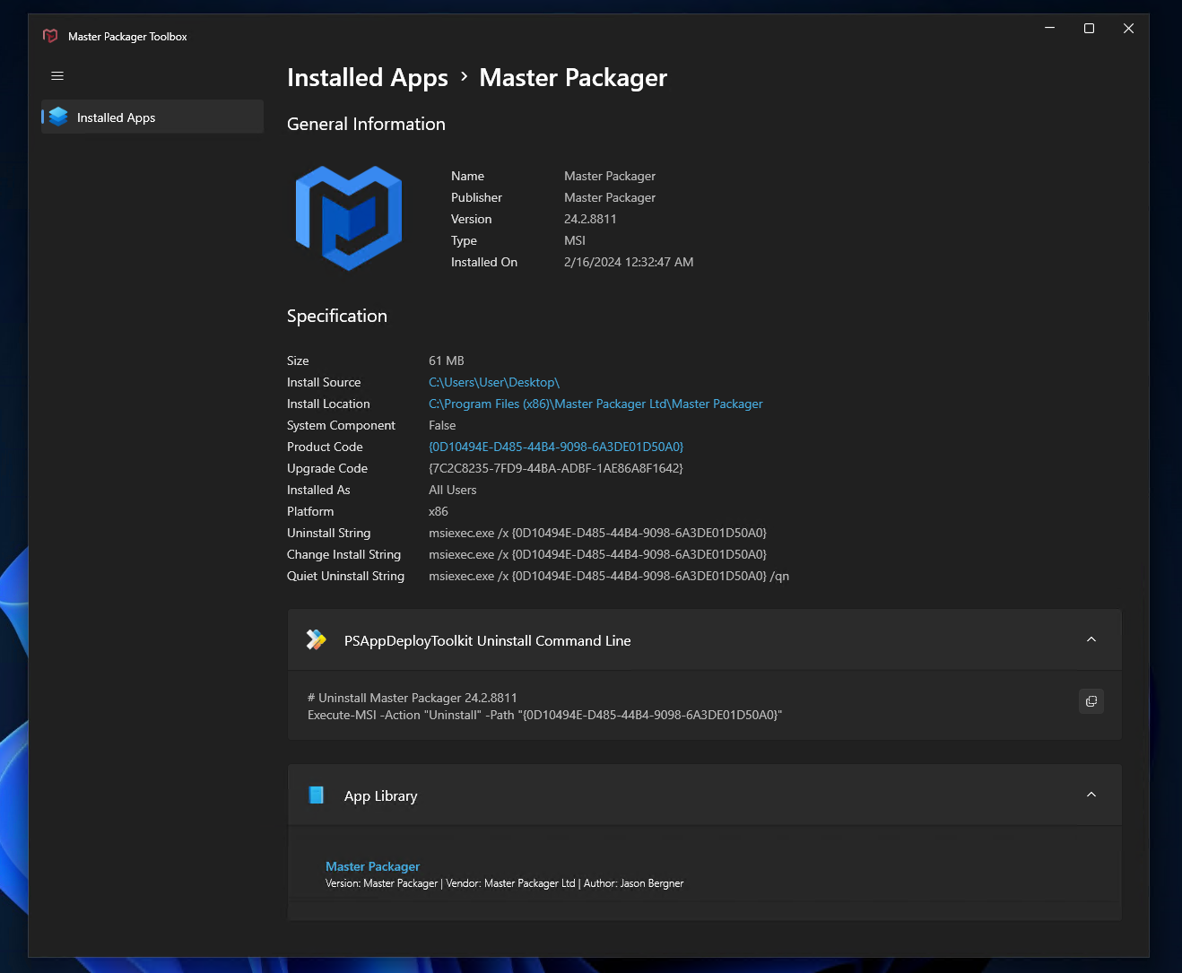 Detailed App information view.