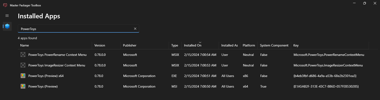 See all installed app types.