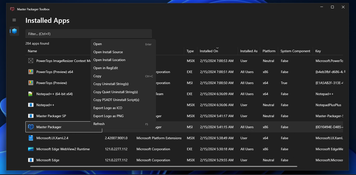 Context menu to get most important information quickly.