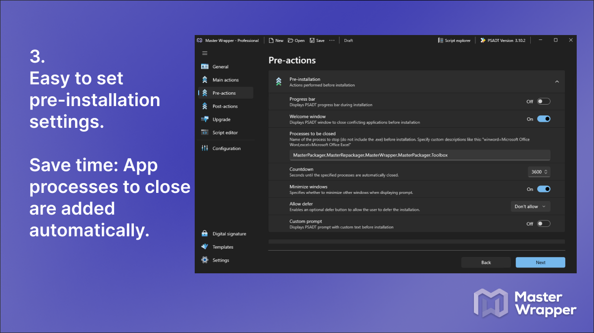 Master Wrapper Pre-Actions