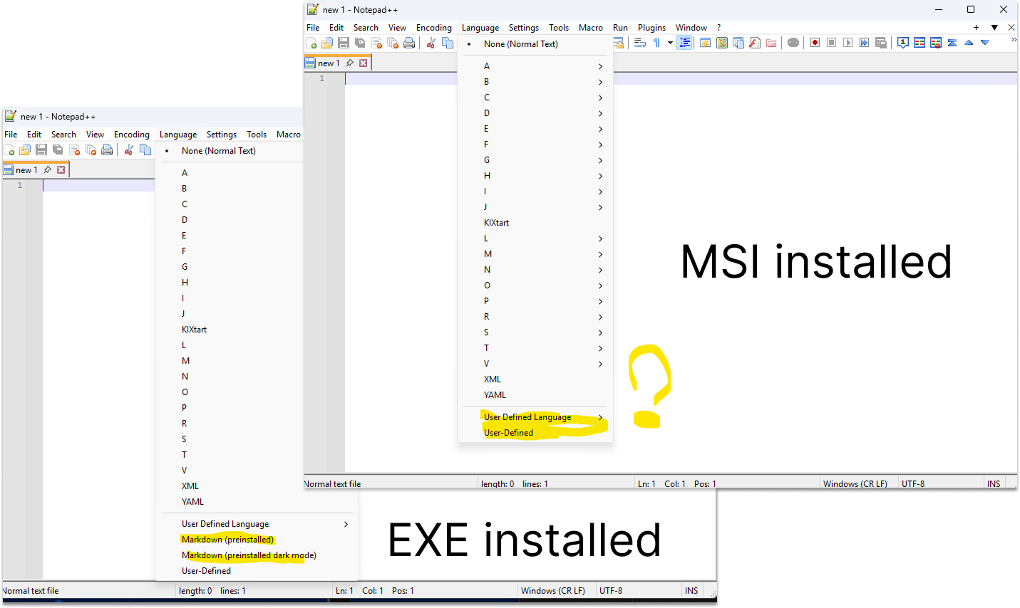 Notepad++ functionality differences between EXE and MSI.