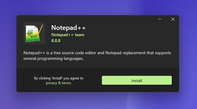 Built Notepad++ installation UI from Master Packager Dev