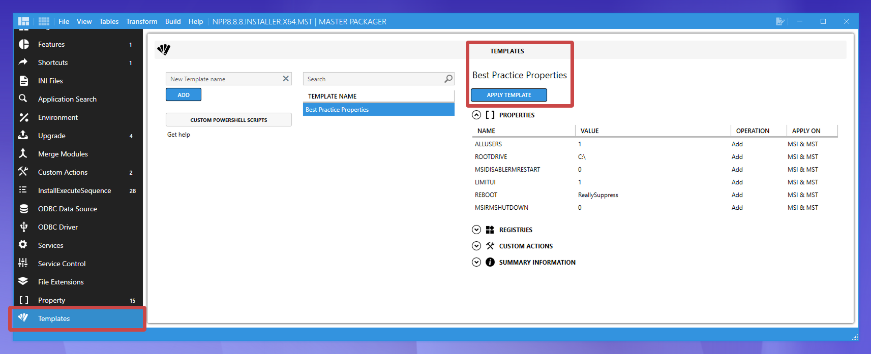 Apply Templates in Master Packager