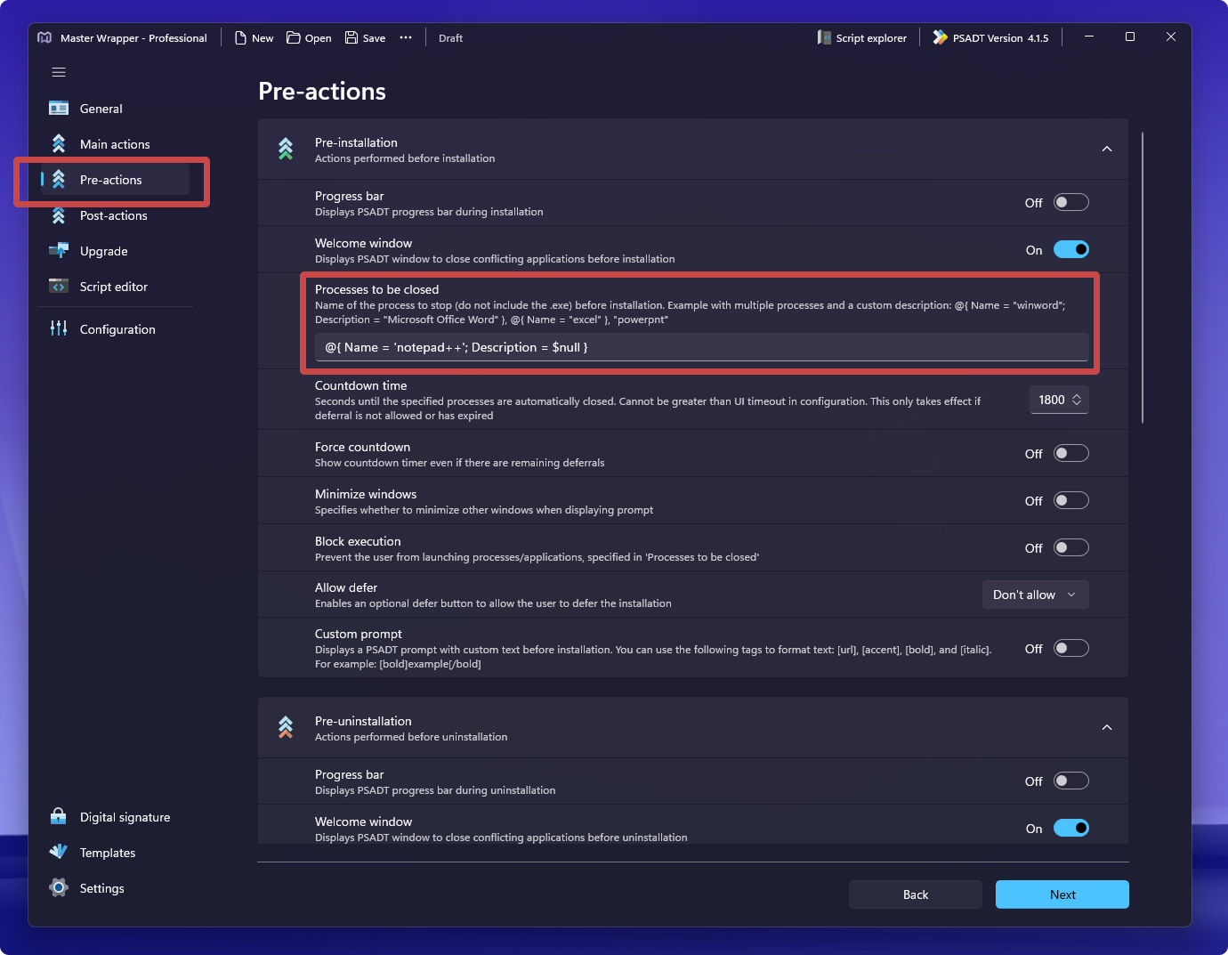 Set processes to close for PSADT in Master Wrapper