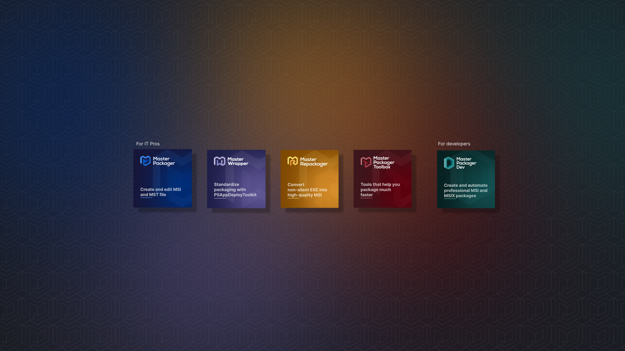 Master Packager products displayed in cards
